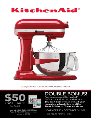KitchenAid Stand Mixer Mail-In Rebate Form