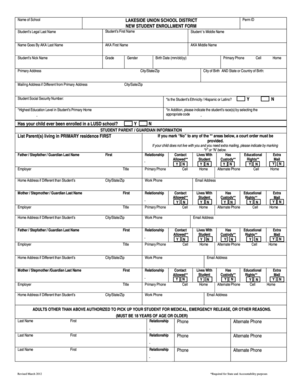 Lakeside Union School District New Student Enrollment Form