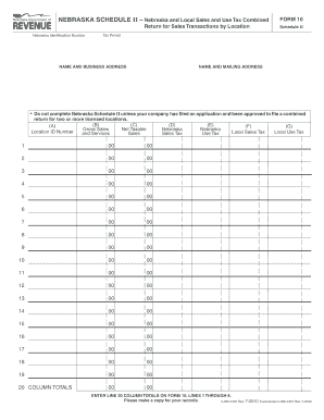 Nebraska Schedule II Sales and Use Tax Form