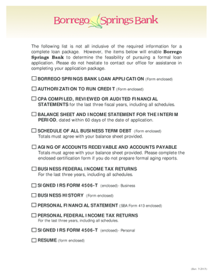 Borrego Springs Bank Loan Application