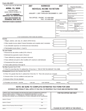 Norwood Individual Income Tax Return Form N6