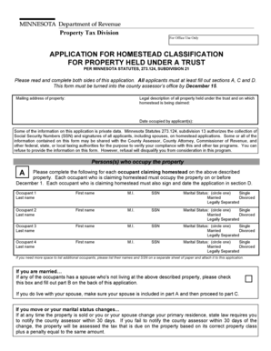 Minnesota Homestead Classification Application