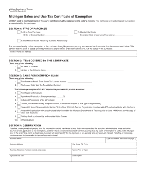 Michigan Sales and Use Tax Certificate of Exemption