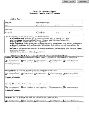 Texas A&M University-Kingsville Performance Appraisal Form