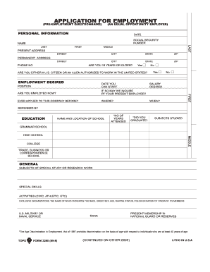 US Employment Application Form