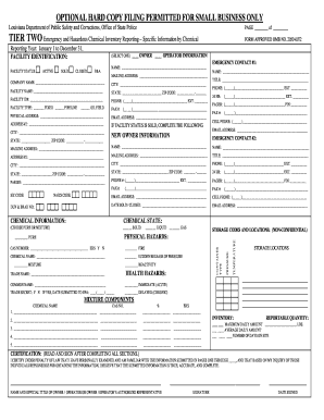 Louisiana Tier Two Hazardous Chemical Inventory Form