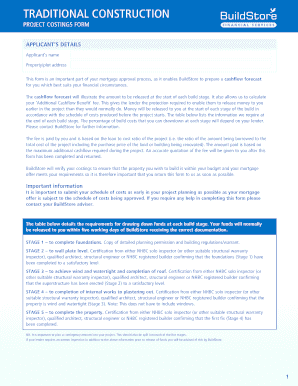 Traditional Construction Project Costings Form