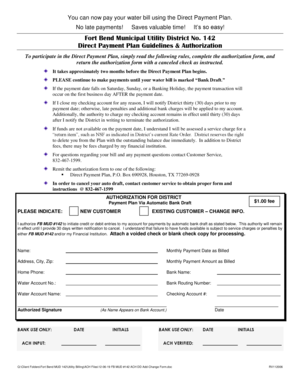 Fort Bend MUD 142 Direct Payment Plan Authorization