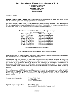Fort Bend FWSD Customer Service Agreement