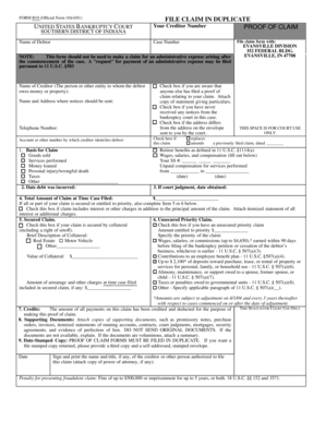 US Bankruptcy Proof of Claim Form