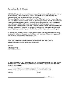 Kansas Dental Screening Opt-Out Form