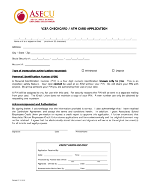 Visa Checkcard ATM Card Application