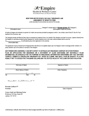 New York No-Fault Insurance Assignment of Benefits Form