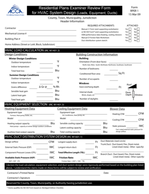 Residential Plans Examiner Review Form for HVAC System Design