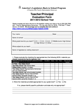 America's Legislators Back to School Program Evaluation Form