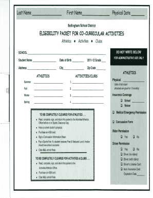 Bellingham School District Co-Curricular Activities Eligibility Packet