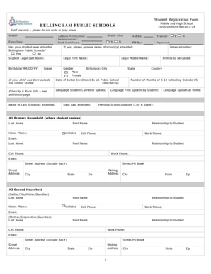 Bellingham Public Schools Student Registration Form