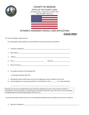 Veteran's Honorary Service Card Application