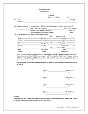 Proxy Form A for Bangkok Bank Shareholders