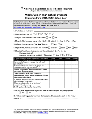 America’s Legislators Back to School Program Evaluation Form