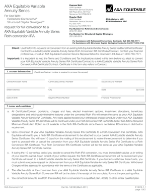 AXA Equitable Roth Conversion IRA Request Form
