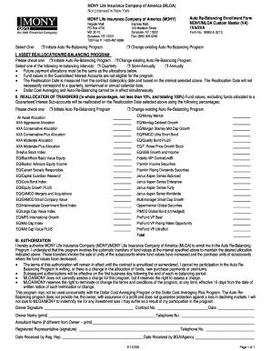 MONY Auto Re-Balancing Enrollment Form