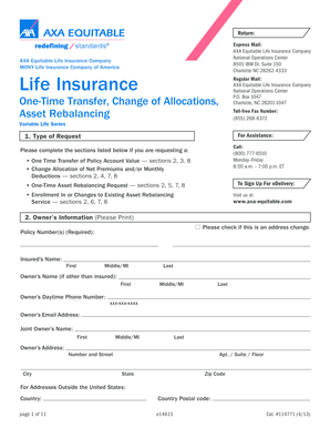 AXA Equitable Life Insurance Policy Account Transfer Form