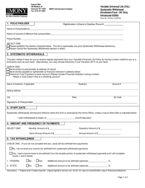 Systematic Withdrawal Enrollment Form – NY Only