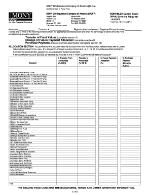 MONY Life Insurance Service Request Form