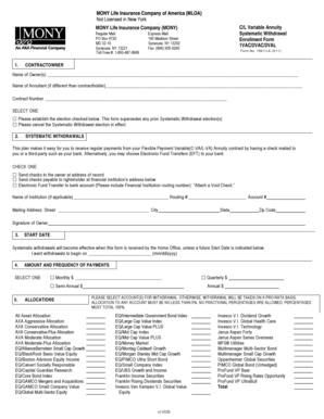 MONY Life Insurance Systematic Withdrawal Form