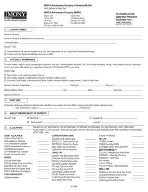 MONY Life Insurance Systematic Withdrawal Form
