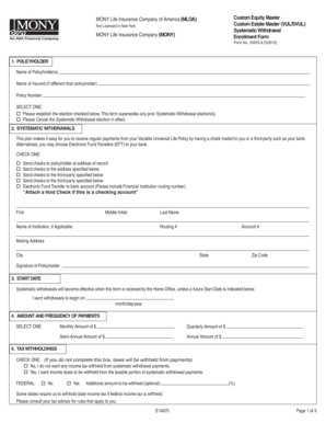 MONY Life Insurance Systematic Withdrawal Form