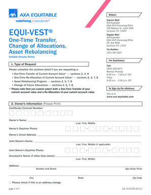 AXA Equitable One-Time Transfer Form