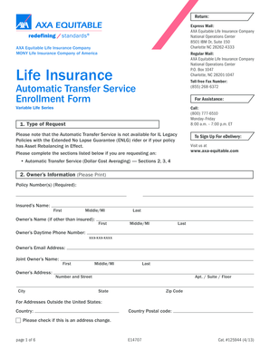 AXA Equitable Automatic Transfer Service Form