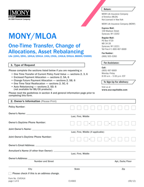 MONY Life Insurance Fund Transfer Form