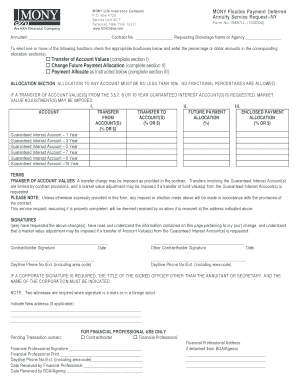MONY Flexible Payment Deferred Annuity Service Request