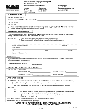 MONY Life Insurance Variable Annuity Systematic Withdrawal Form