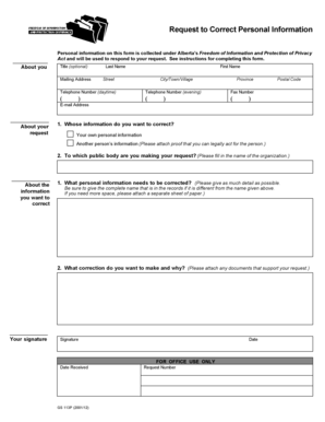 Request to Correct Personal Information