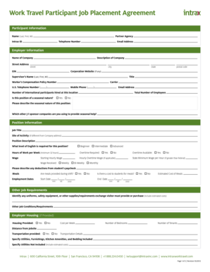 Work Travel Participant Job Placement Agreement