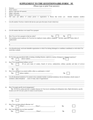 Supplement to Questionnaire Form 95