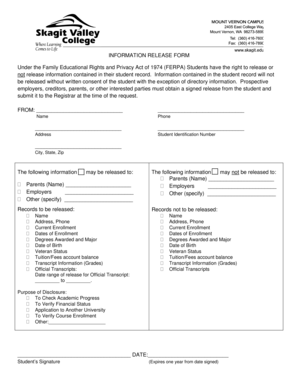 FERPA Information Release Form