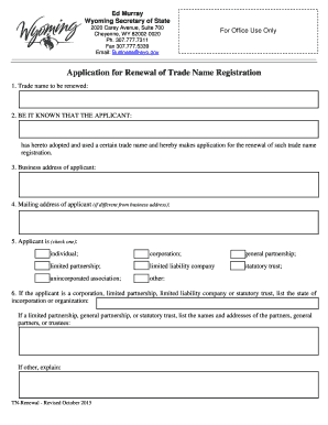 Wyoming Trade Name Renewal Application