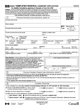 Canadian Adult Simplified Renewal Passport Application