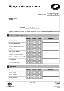 Fittings and Contents Form