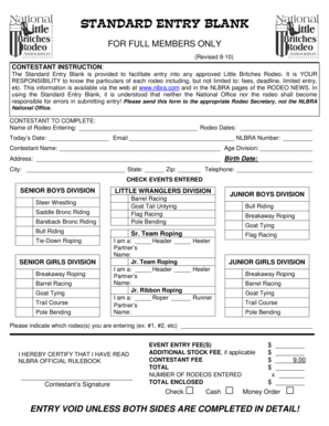 Standard Entry Blank for Little Britches Rodeo
