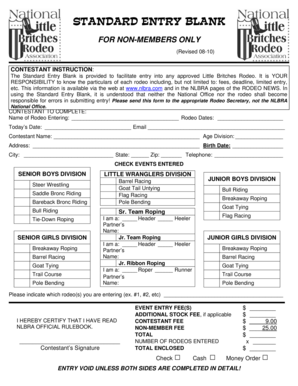 Standard Entry Blank for Little Britches Rodeo