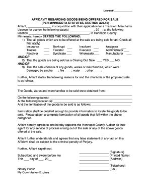 Minnesota Transient Merchants License Affidavit