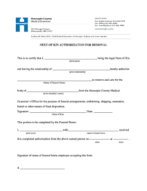 Next of Kin Authorization for Removal