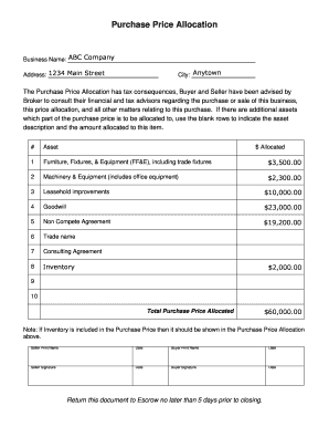 Purchase Price Allocation Agreement