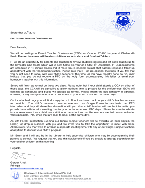 Parent Teacher Conference Reply Form